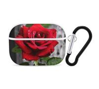 Blooms Red Rose Case Cover with Keychain Shockproof Hard Shell Protective Case for 2nd/1st Generation Case for Women Men Bluetooth Earbuds Case