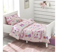 Bloomsbury Mill - Kids Cot Bed Duvet Cover and Pillow Case Set - Unicorn, Princess & Rainbow Reversible Toddler Bedding for Girls- 120 x 150 cm