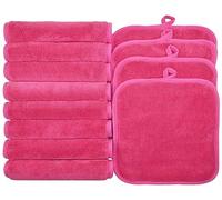 BloomSesame Makeup Remover Cloths for Face, Eye, Lips - Reusable Makeup Remover Pads Soft Microfiber Facial Cleansing Cloths 8 x 8 inch 12 Pack (Dark Pink)
