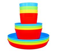 Bloomsworld Toddler Dining Set, 4 Plastic Cups, Bowls and Plates, Reusable, BPA Free, Kids Picnic and Party Tableware for Boys and Girls - Bright