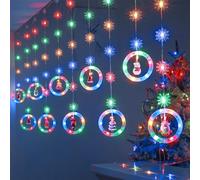 BLOOMWIN Christmas Window Decorations - 3M 120 LEDs Curtain Lights with Snowflake LED String Light, Hanging Fairy Lights for Bedroom Wall Party Garden Indoor Outdoor, RGB USB