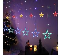 BLOOMWIN Christmas Window Lights 2m x 1m 12 Stars Curtain Fairy Light Xmas Decoration for Indoor Party Bedroom (Colorful)