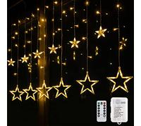BLOOMWIN Christmas Window Lights 2m x 1m 138 LEDs 12 Stars Curtain Fairy Light Xmas Decoration for Indoor Party Bedroom(Warm White/Battery Operated)