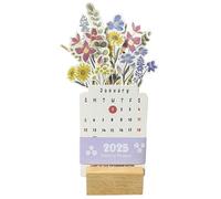 Bloomy Flowers Desk Calendar 2025, Creative Floral Desk Calendar With Wooden Base, Vase Shaped New Year Monthly Calendar Planner Small Desk Calendar for Office Desk Decor, Home Decoration 19,7x9,3x3cm