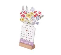 Bloomy Flowers Desk Calendar Mini Calendar Standing New Planner Card Desktop Year Desk Monthly O0M7 Calendar Wood Vase-Like Cale