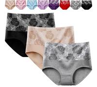 Bloomyfit - High Waist Leak Proof Panties Rose Jacquard Ladies Panty Cotton Bloomypink High Waist Tummy Control Panties (3PCS*B,M)