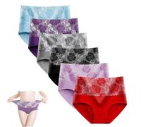 Bloomyfit - High Waist Leak Proof Panties Rose Jacquard Ladies Panty Cotton Bloomypink High Waist Tummy Control Panties (5PCS*B,3XL)