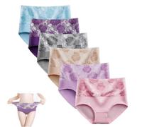 Bloomyfit - High Waist Leak Proof Panties Rose Jacquard Ladies Panty Cotton Bloomypink High Waist Tummy Control Panties (5PCS**C,3XL)
