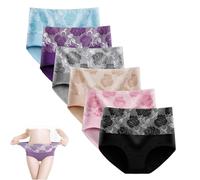 Bloomyfit - High Waist Leak Proof Panties Rose Jacquard Ladies Panty Cotton Bloomypink High Waist Tummy Control Panties (5PCS*A,L)