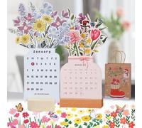 Bloomylog - 2025 Bloomy Flower Calendar, Bloomy Flowers Desk Calendar 2025, Lanenow Flower Calendar with Wooden Base, Mini Creative Removable Vase Shaped Monthly Calendar Planner (A, B)