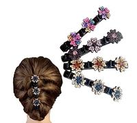 BLOOOK 4PCS Rhinestone Sparkling Hair Clip for Women Girls, 3 Flowers Side Hair Clips for Styling Sectioning, Elegant Bangs Barrettes No Slipping Hairpin (Style B)
