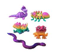BLOOOK 5 PCS 3D Printed Fantastic Animals Creature Figures with Realistic Eyes, Flexible Mythical Figurines Gifts for Desk Decor