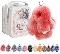 BLOOOK Fuzzy Bunny Keychain with Tin Box, Cute Soft Easter Gift Plush Keychain for Backpack, Bag Charm Gift Key Chain (Red)