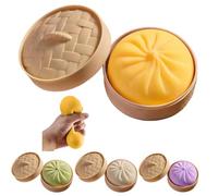 BLOOOK Giant Dumpling Squishy Toys, Jumbo Squeeze Dumpling Toy with Steamer Box, Mystery Dumplings Squishy Glitter for Adults & Kids, Stretchy Desk Toys (Yellow)