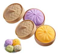 BLOOOK Giant Dumpling Squishy Toys, Jumbo Squeeze Dumpling Toy with Steamer Box, Mystery Dumplings Squishy Glitter for Adults & Kids, Stretchy Desk Toys (Yellow&Purple)