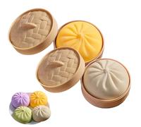 BLOOOK Giant Dumpling Squishy Toys, Jumbo Squeeze Dumpling Toy with Steamer Box, Mystery Dumplings Squishy Glitter for Adults & Kids, Stretchy Desk Toys (White&Yellow)