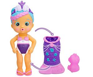 BLOOPIES Magic Tail Mermaids Nelly Mermaid doll with removable shiny Tail and her Sea friend; Squirts water and Blows bubbles - Bath toy and play for boys and girls