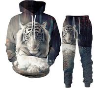 BLOORI Men's 3D Tiger Lion Printed Hoodie Set Men's Tracksuit Long Sleeve Hoodie Tops Trousers Sets Sport Suit, Tiger1, XL