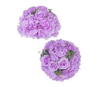 BLOSMON Artificial Flower Balls Wedding Centerpieces 2 Pcs 11.8" Lilac Fake Flowers Rose Hydrangea Ball Arrangement Center Pieces for Table Silk Floral Bouquet for Wedding Party Home Decor
