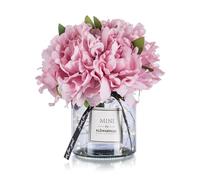 BLOSMON Artificial Flowers in Vase Decoration Lilac Peony Fake Flower with Glass Vases for Table Decorations Small Floral Arrangements Indoor Room Window Desk Centrepiece Silk Plant Bouquet Decor