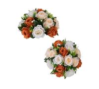 BLOSMON Flower Balls for Centerpieces Decoration: 2 Pcs Terracotta Artificial Rose Kissing Balls for Table - Fall Fake Silk Floral Bouquet with Base Arrangements for Home Party Room DIY Decor