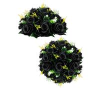 BLOSMON Flower Balls Wedding Rose Centerpieces 2 Pcs Black Fake Flowers Kissing Balls Decor Artificial Floral Arrangements Flower Bouquet of Roses Home Party Room Table DIY Decorations