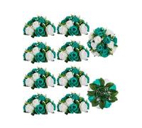 BLOSMON Flower Centerpieces for Tables Wedding 10 Pcs Teal & White Fake Flowers Rose Arrangement Bouquet Floral Centerpiece Balls Artificial Wedding Center Pieces of Valentines Day Home Decor