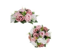 BLOSMON Flower Centerpieces for Tables Wedding 2 Pcs Fake Flowers Rose Arrangement Bouquet Floral Centerpiece Balls Dusty Rose Artificial Wedding Center Pieces of Valentines Day Home Party Decor