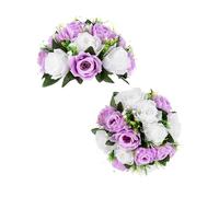 BLOSMON Flower Centerpieces for Tables Wedding 2 Pcs Lilac & White Fake Flowers Rose Arrangement Bouquet Floral Centerpiece Balls Artificial Wedding Center Pieces of Valentines Day Home Decor