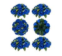 BLOSMON Flower Centerpieces for Tables Wedding 6 Pcs Royal Blue Fake Flowers Rose Arrangement Bouquet Floral Centerpiece Balls Artificial Wedding Center Pieces of Valentines Day Home Party Decor