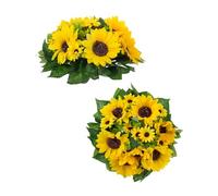 BLOSMON Sunflower Artificial Flowers Ball Centerpieces 2 Pcs Fake Sunflower Flowers Center Pieces Decoration for Wedding Table Silk Kissing Floral Bouquet Arrangements for Home Party Event DIY Decor