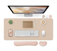 Bloss Leather Desk Pad and Keyboard Wrist Rest, Large Mouse Pad + Keyboard Pad+Mouse Wrist Support, Non-Slip Desk Mat Protector for Office, Home (35.4×15.7 Inches,Beige)