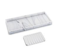 Bloss Small Bathroom Vanity Tray with Soap Dish, 8 x 4 inch Silicone Marble Tray for Kitchen Counter,Toilet Tank Storage,Perfume Trays for Dresser, Jewelry, Candle, Key