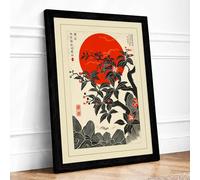 Blossom and Rising Sun Japandi Framed Wall Art Print A4 (29.7×21cm) Black, Wall Decor for Living Room, Bedroom, Office & Home, Ready to Hang, Art Gift