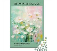 Blossom Bazaar Garden Treasures ｜ Daisy Meadow Watercolor Botanical Art 1000 Piece Jigsaw Puzzle for Adults, 38x26cm/1000pcs, January Puzzle Activity, Relaxing Home Time And A Fresh Start
