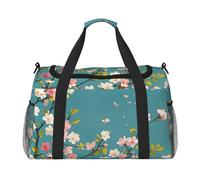 Blossom Bliss Print Travel Duffel Bag for Men & Women, Foldable Travel Bags and Spacious Weekender Tote Bag for Storage Toiletry Luggage Personal Item, Black, L