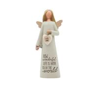 Blossom Bucket Angle Love Love Hand Painted Resin Decorative Figurine with Heart Resin with Message | Decoration for Living Room, Bookshelf for Family & Loved Once’s, White
