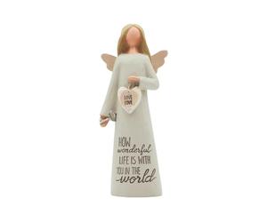 Blossom Bucket Angle Love Love Hand Painted Resin Decorative Figurine with Heart Resin with Message | Decoration for Living Room, Bookshelf for Family & Loved Once’s, White
