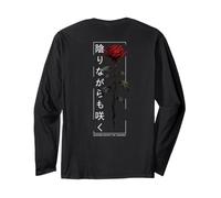 Blossom Despite The Shadow Rose Backprint Japanese Signs Long Sleeve T-Shirt