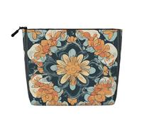 Blossom Flower Print Fake Hemp Makeup Bag – Travel Toiletry Pouch for Women, Daily Storage, Business Trips, and More