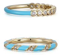 BLOSSOM & HUE Turquoise Ring Stacker Set | Set of 2 | Two Tone CZ & Enamel Stacking Band | Stackable Half Eternity, Metal, Cubic Zirconia