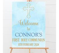 Blossom Lane Cards & Gifts First Holy Communion Party Welcome Sign Custom Personalised Blue and Gold