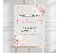 Blossom Lane Cards & Gifts First Holy Communion Party Welcome Sign Gold Floral Cross Personalised Custom