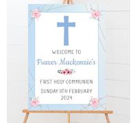 Blossom Lane First Holy Communion Party Welcome Sign Custom Personalised Blue Cross