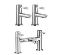 Blossom Modern Set of Two Basin Taps & Deck Mounted Bath Filler Tap Nes Home Silver One Size