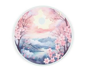 Blossom Mountain Views Round Glass Worktop Saver - Cherry Blossom Landscapes Gifts - Textured Kitchen Chopping Board with Non-Slip Feet 30cm x 30cm (12" x 12")