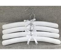 Blossom ~ our Beautiful set of 4 Luxury Padded Cotton Clothes Hangers with Embroidery Detail and complimentary Drawstring Bag (Blossom White)