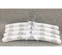 Blossom ~ our Beautiful set of 4 Luxury Padded Cotton Clothes Hangers with Embroidery Detail and complimentary Drawstring Bag (Blossom Pink)