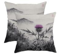 Blossom Pillow Covers Set of 2, Violet Thistle Floral Throw Pillows Case, Spring Decorative Square Rustic Decor Cushion Covers for Home Sofa Bed Couch 18x18 Inch