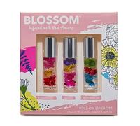 Blossom Roll on Lip Gloss, Scented Clear High Shine Moisturizing Lip Oil, Non Sticky, Infused with Real Flowers, Made in USA, 0.3 fl. oz./9ml, 3 pack Mini Gift Set, Strawberry, Watermelon, Mango